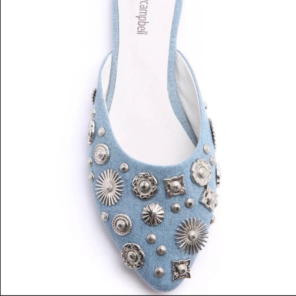 Jeffrey Campbell denim flat slides
